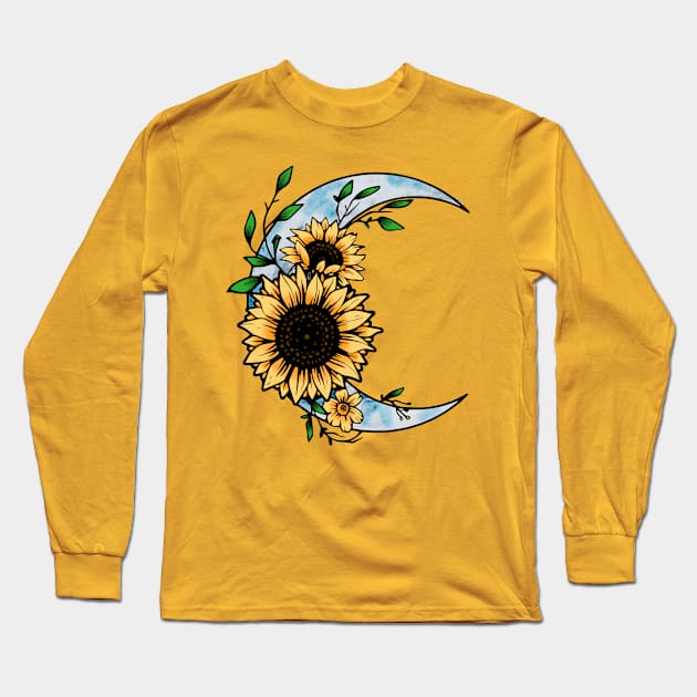 Sunflower and moon Long Sleeve T-Shirt by LaainStudios